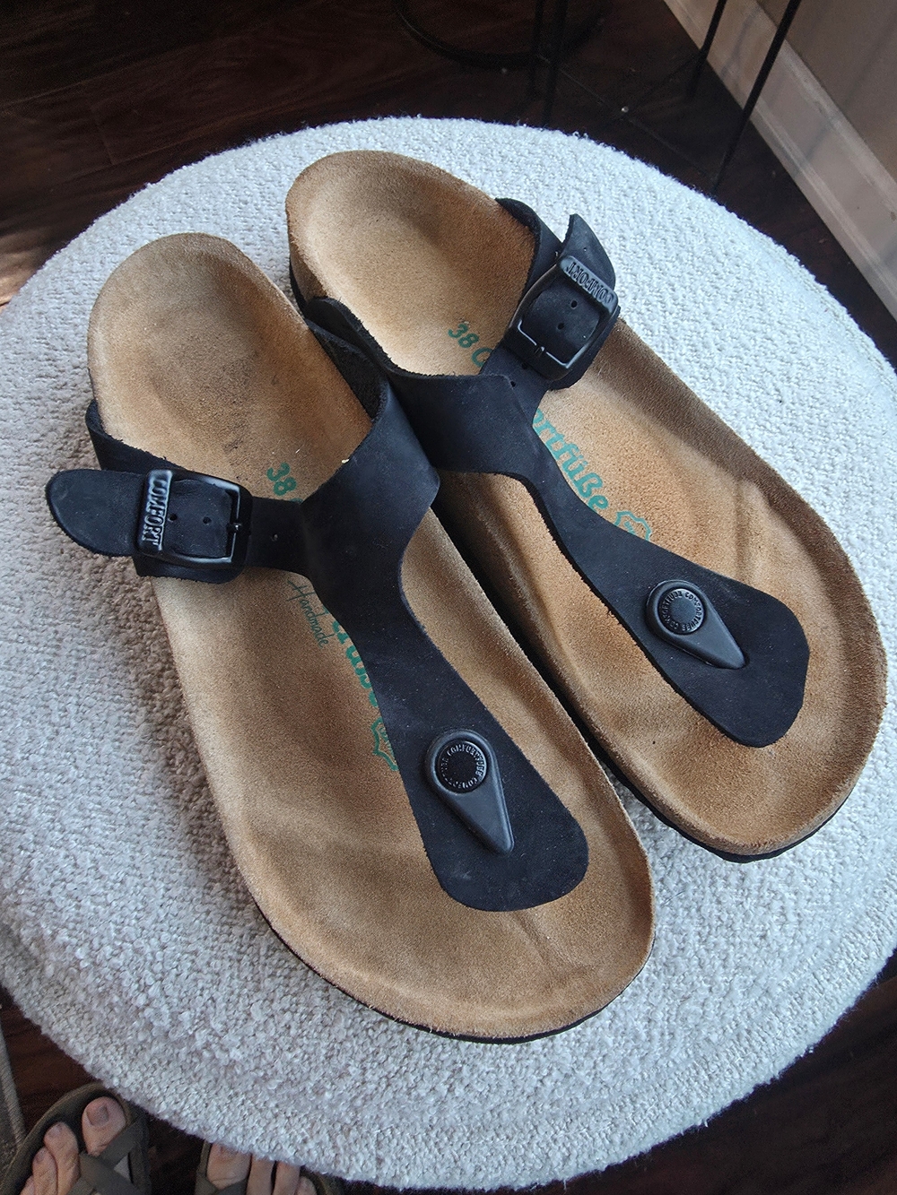 Black Toe-Post Sandals with Adjustable Buckle - Classic Comfort